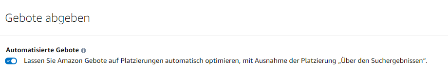 Der Screenshot zeigt die Einstellungen für automatische Gebote beim Erstellen einer Sponsored Brands Kampagne