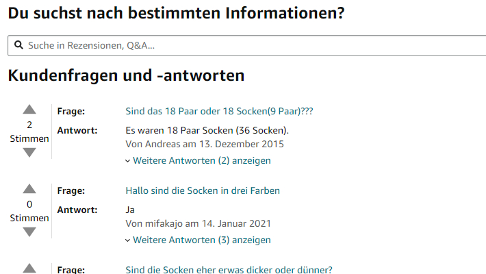 Der Screenshot zeigt die Funktion mit welcher Amazon Kunden auf der Produktdetailseite Fragen zum Produkt stellen können.