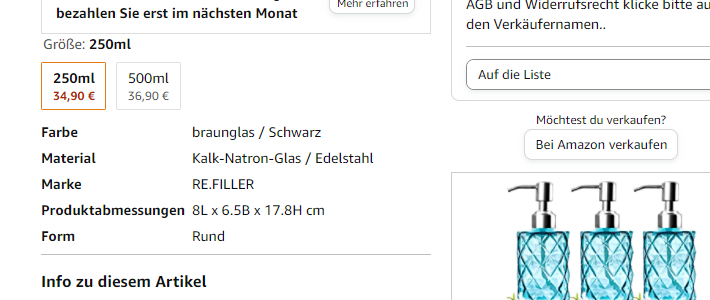 Der Screenshot zeigt weitere Produktdetails, die auf einer Amazon Produktdetailseite im Frontend für den Kunden angezeigt werden.