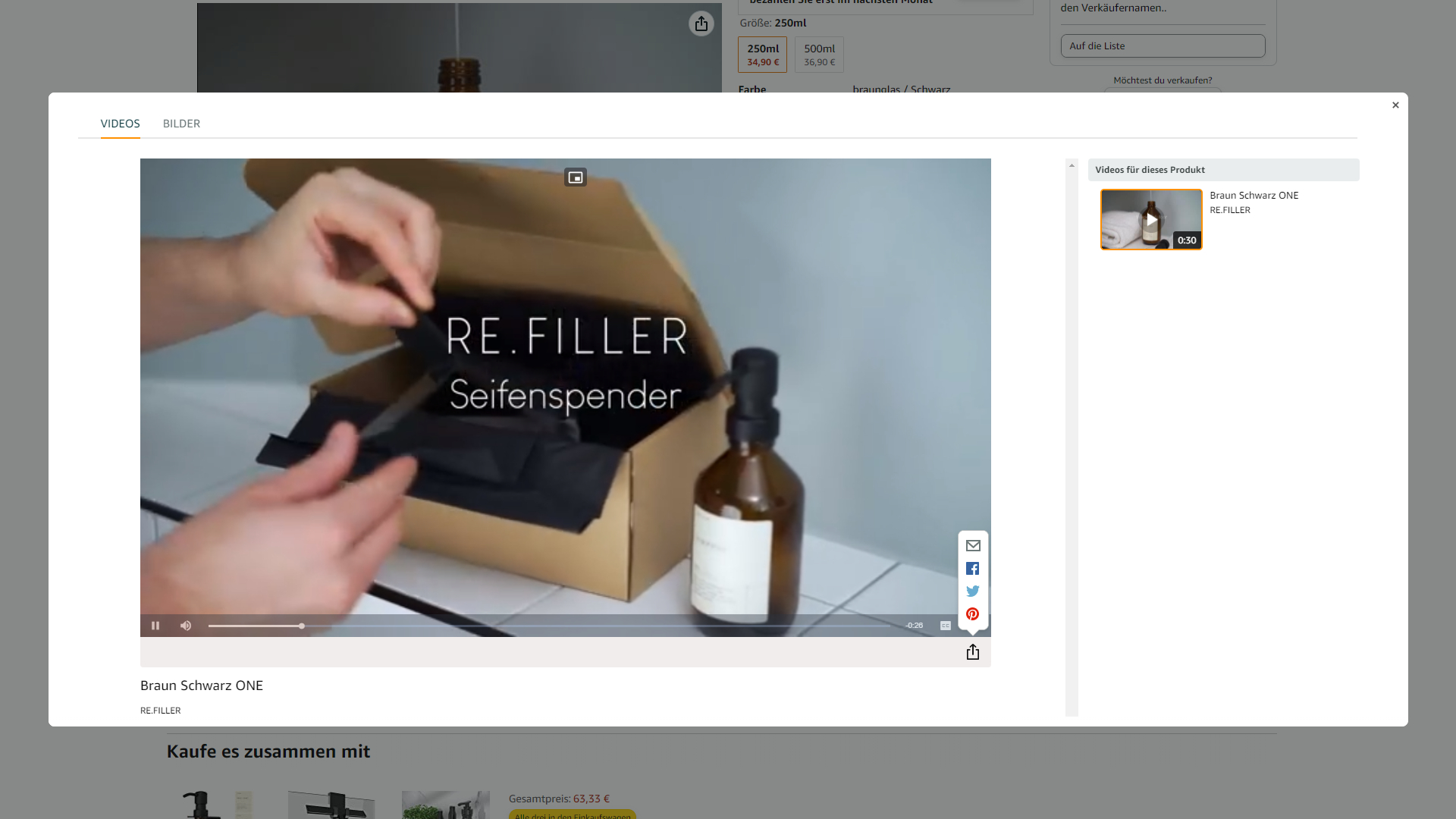 Der Screenshot zeigt das Beispiel eines Produktvideos in Amazon.