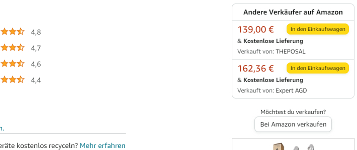 Der Screenshot zeigt den Bereich mit weiteren Angeboten in der Amazon Buy Box.