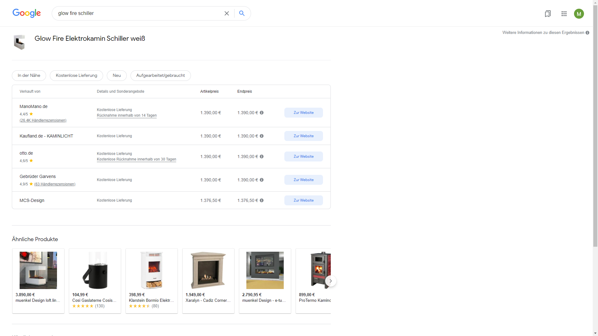 Der Screenshot zeigt exemplarisch den Google Preisvergleich.
